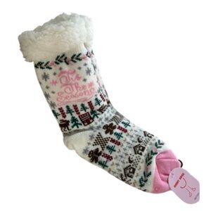 83. Plush‎ Knit Cozy Holiday Slippers Socks